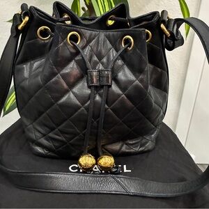 Authentic Chanel Chic Black Quilted Leather Bucket Bag. Preowned condition